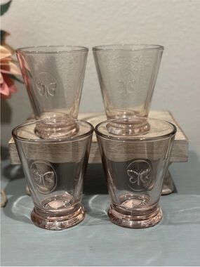 La Rochere Pink Butterfly Papillon Glass Tumbler 4PC Made In France 9.2oz NEW
